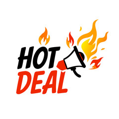 Hot deal flame icon with burning megaphone