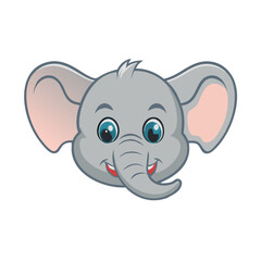 Naklejka premium Smiling cartoon elephant head with large ears in vector style