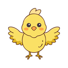 Yellow baby chick spreading wings in cartoon vector style