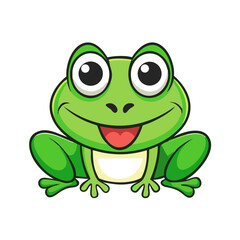 Naklejka premium Happy cartoon frog sitting with wide smile in flat vector style