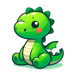 Fototapeta premium Cute cartoon dinosaur with green color and smiling face. Ideal for children's content, prehistoric themes, toy product illustrations, or educational material for kids.