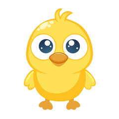 Obraz premium Standing yellow cartoon chick with orange beak in flat vector style