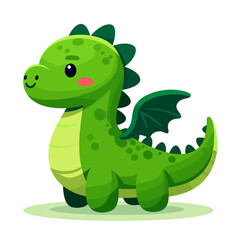 Fototapeta premium Cute cartoon dragon dinosaur in bright green color. Ideal for children's content, fantasy character design, and animated story illustrations.