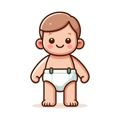 Obraz premium Cartoon baby in diaper, cute infant character. Ideal for childcare products, nursery decorations, baby shower invitations, and parenting app illustrations.
