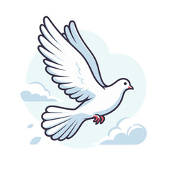 Obraz premium White dove flying through clouds, peace symbol illustration. Perfect for religious ceremonies, peace movement campaigns, wedding invitations, and spiritual content.