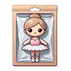 Ballerina doll in pink tutu in packaging. Ideal for toy store promotions, collectible merchandising, children's gift ideas, or dance-themed product marketing.