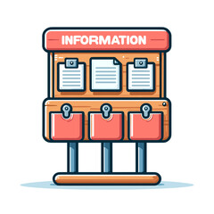 Information stand with bulletin boards in bright colors on white background. Perfect for public announcements, community notices and exhibition displays.