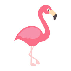 Fototapeta premium Cartoon pink flamingo standing on one leg
