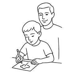 Father Watching Child Outline - Proud Dad Father's Day Art