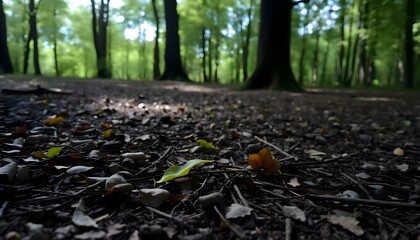 Obraz premium leaf strewn on the ground in a forest