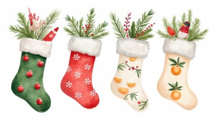 Festive Christmas Stockings with Winter Decorations