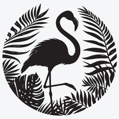 Obraz premium Silhouette of tropical leaves and flamingos. stock illustration