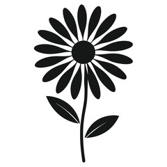 Silhouette of Flower with Stem and Leaves on White Background, Elegant Floral Design