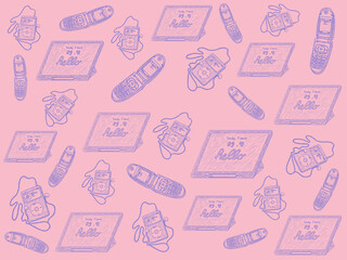 seamless pattern with fashion accessories. hand drawn outline on back to school season vibes background. high resolution for design with a whimsical and enchanti