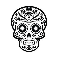 Ornate Sugar Skull, Black and White Floral Pattern, Intricate Details, Art