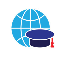 graduation icon. graduation cap toga vector with globe. explaining education, learning outcomes, bachelor. for events, celebrations, flyers. Solid design style