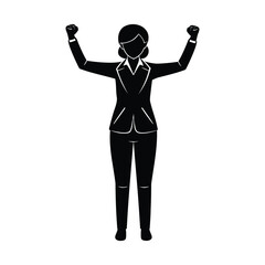 Empowered Businesswoman Silhouette Raising Fists - Vector Illustration
