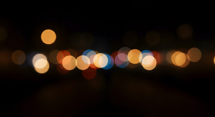 Christmas Background with street lights with defocus bokeh in Winter city,Abstract blurry colorful bokeh on black background with copy space for New Year or Xmas Bann