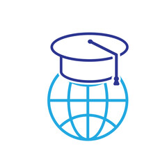 graduation icon. graduation cap toga vector with globe. explaining education, learning outcomes, bachelor. for events, celebrations, flyers. Line design style
