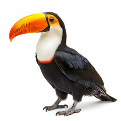 A Striking Toucan, Vibrant And Majestic, With Its Iconic Large Orange Beak Against A Stark Isolated on Transparent Background Showcasing Its Brilliant Plumage