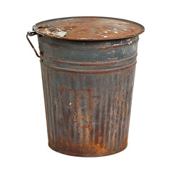 A Weathered Metal Pail, A Rustic Relic Whispering Tales Of Bygone Days, Shows Its Age Through Patches Of Rust And Faded Paint Against A Stark Isolated on Transparent Background
