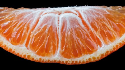 Close-up view of citrus fruit slice.  Detailed cross-section revealing vibrant orange flesh, white pith, and distinct texture
