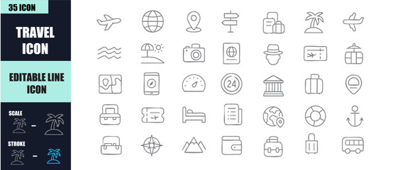 Vector Travel Icons Set – Vacation, Tourism, and Adventure Elements in Flat Design