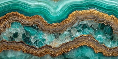 Turquoise And Gold Marble With Teal Onyx Geode, Luxurious Crystal, Wallpaper, Background Texture