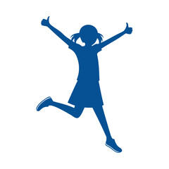 Happy Jumping Girl Silhouette with Thumbs Up Vector Illustration