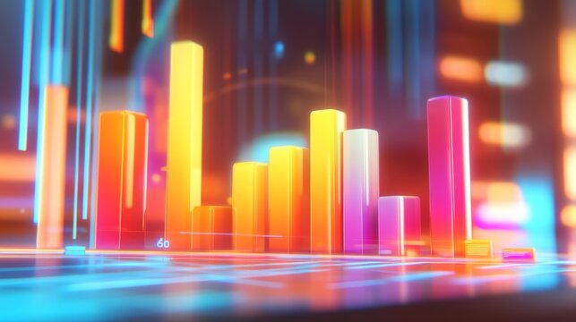An animated D bar graph with bars dynamically changing heights, depicted against a digital interface backdrop, illustrating the concept of real-time data analysis.