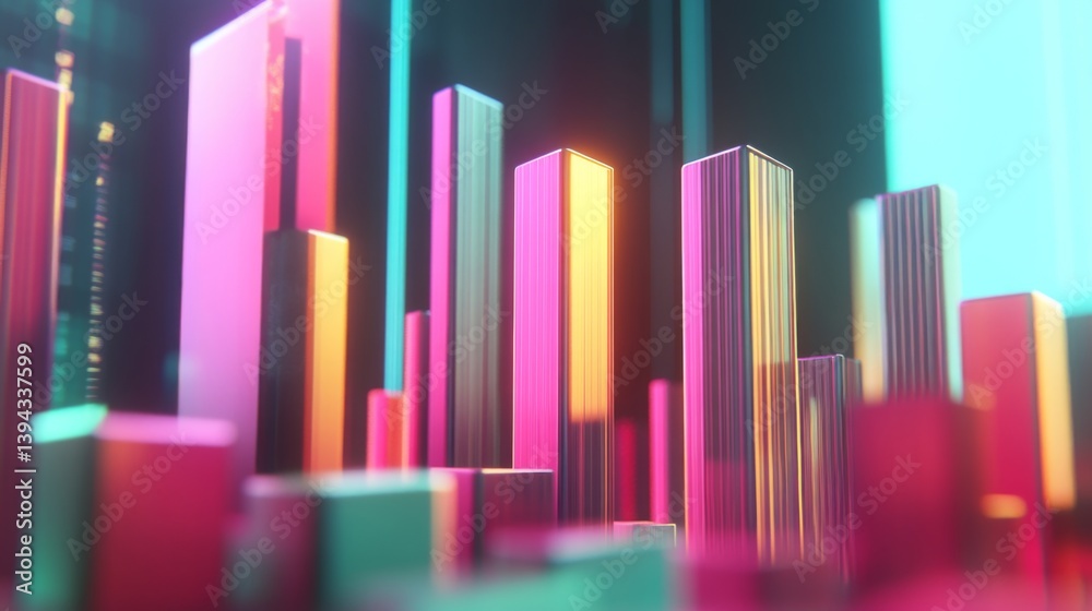 Poster An animated business bar graph displaying real-time data, with bars dynamically adjusting heights, set against a futuristic digital interface for a high-tech feel.