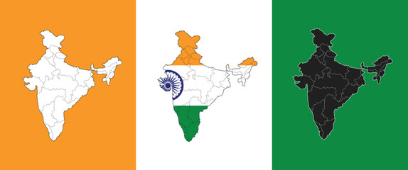 Map of India vector logo. Indian map with regional states vector illustration background. Detailed map of India with States administrative divisions. Political India map vector illustration.
