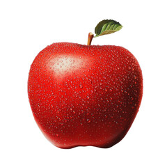 Fresh Red Apple with Water Droplets Glowing on a White Background