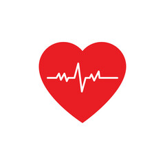 Red heart with white pulse line on white background. Heart pulse, heartbeat lone, cardiogram. Healthy lifestyle, cardiac assistance, pulse beat measure, medical healthcare concept. 3d vector icon. 