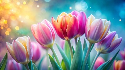 Obraz premium CloseUp Burst of Spring Colors A Vibrant Display of Blooming Tulips in Full Blossom