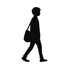 Silhouette of a Walking Boy with a Shoulder Bag Vector Illustration