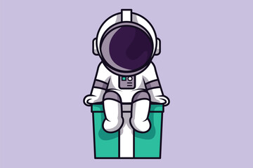 Astronaut Birthday Character Illustration Sitting on Gift Box