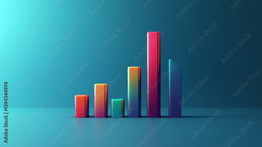 Fototapete a d bar graph with a clear upward trend, featuring a gradient of colors from red to green, symbolizi