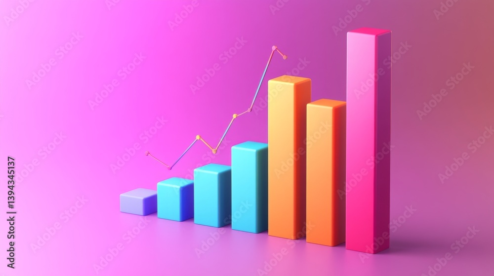 Aufkleber A D business bar graph with colorful bars and shadow effects, representing key performance indicators, displayed on a smooth gradient background for a modern touch.