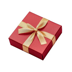Elegant Red Gift Box with Golden Ribbon on White Background