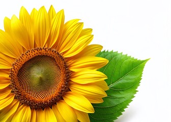 Obraz premium Closeup of a Vibrant Sunflower Lush Green Leaves and Bright Yellow Petals in Stunning Detail