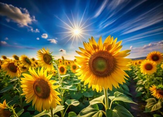 Obraz premium A Stunning Sunflower Field Under a Vibrant Azure Sky A Breathtaking Landscape of Golden Blooms and Endless Blue