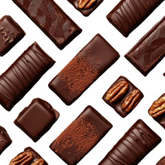 Assorted Chocolate Bars and Truffles with Pecans and Cocoa Powder