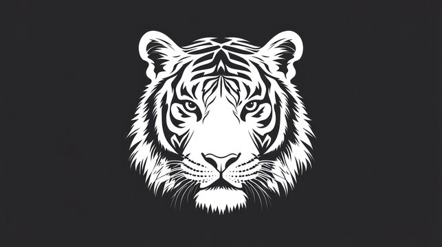 Tiger head graphic, minimalist design, black background, art