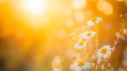 Golden sunset chamomile field
