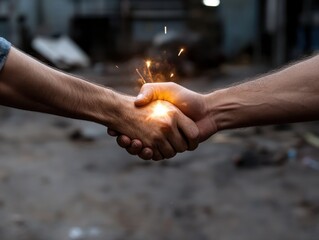 Handshake and flash. Business partnership concept.	