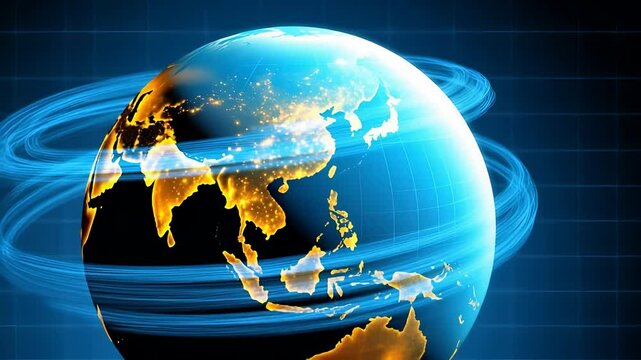 Digital Globe with Rotating Orbits and Network Connections Representing Global Technology

