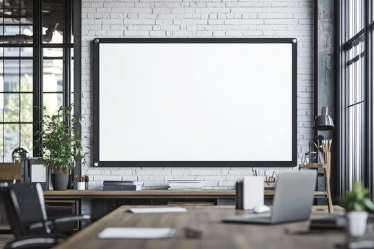 Premium Quality Visual of Office with Empty Whiteboard