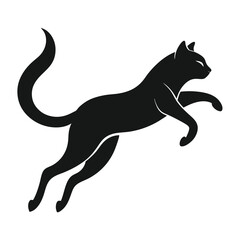 Silhouette of a Black Cat MidJump, Isolated on White Background, Simple Design