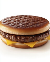 Delicious cheeseburger with melted cheese on a toasted bun, isolated on white background